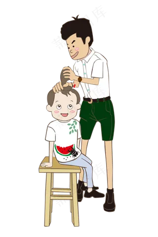 给孩子扎朝天辫的爸爸