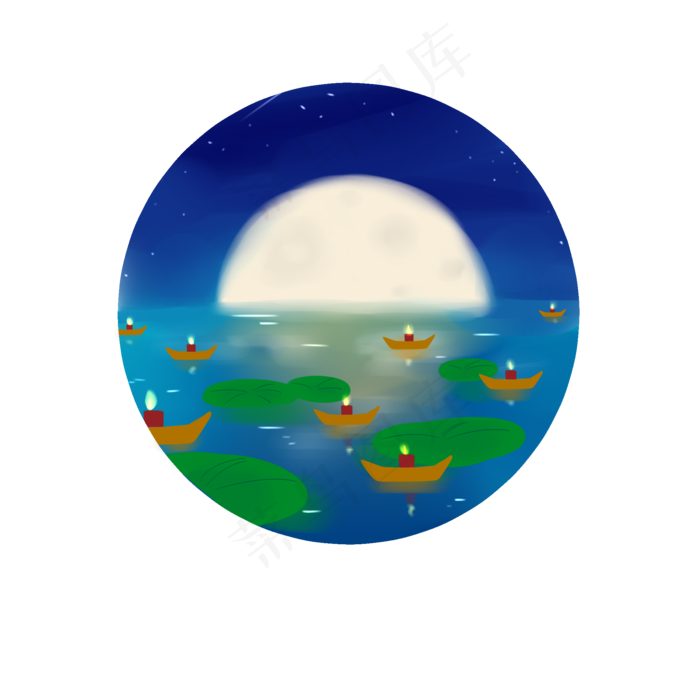 处暑放河灯小场景月亮中秋节赏月(2000X2000(DPI:300))psd模版下载