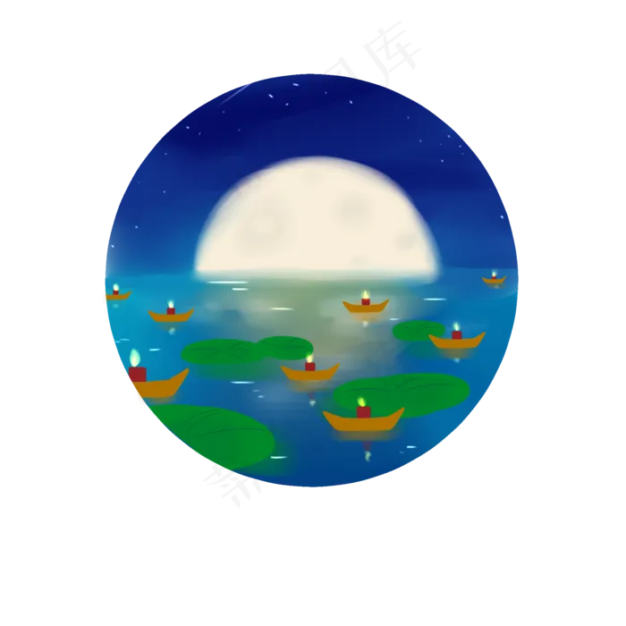 处暑放河灯小场景月亮中秋节赏月(2000X2000(DPI:300))psd模版下载