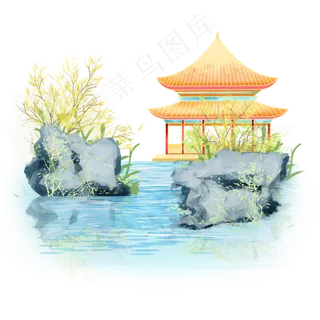 中国风国潮园林建筑