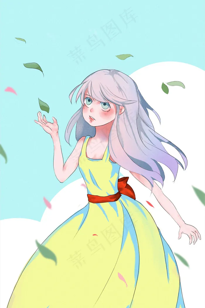 花与少女活泼青春(3545X5315(DPI:300))psd模版下载
