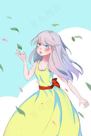 花与少女活泼青春