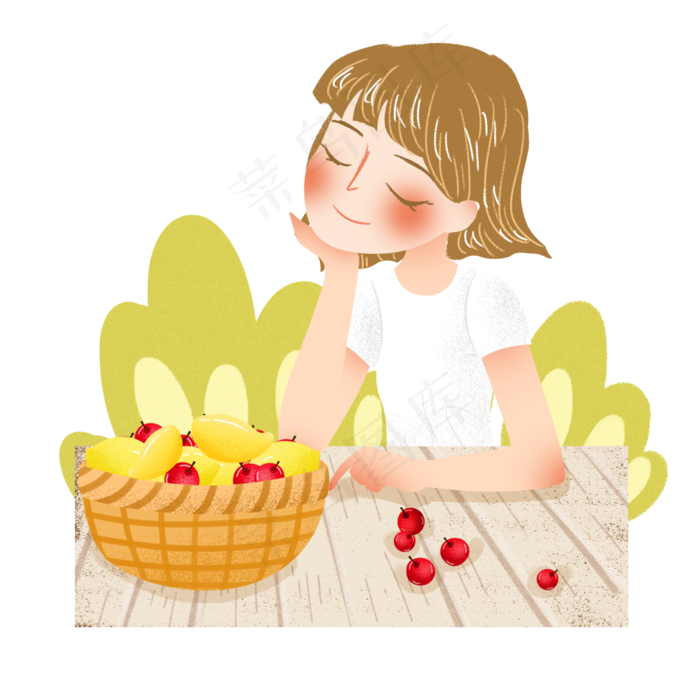 小暑吃水果女孩png素材