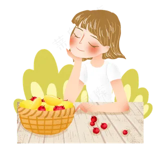 小暑吃水果女孩png素材