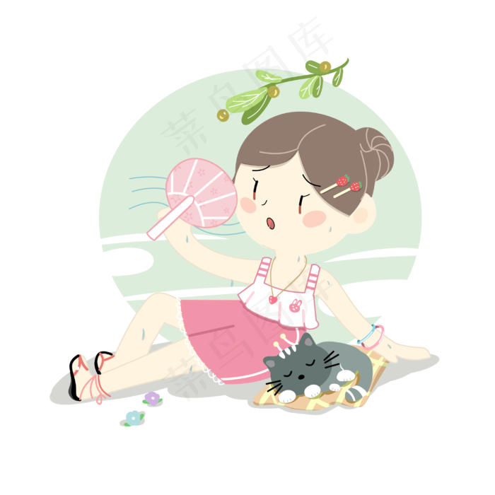 二十四节气立夏小女孩扇扇子消暑