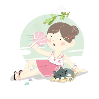 二十四节气立夏小女孩扇扇子消暑