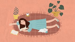 春天小清新小女孩睡觉配图