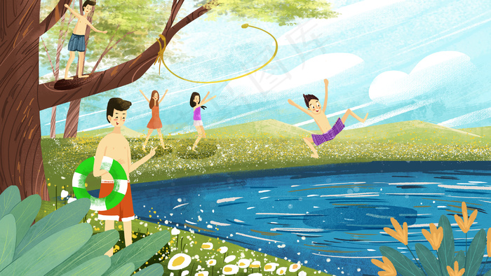 夏日游玩大家一起玩耍小清新