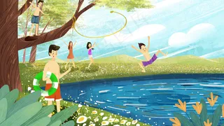 夏日游玩大家一起玩耍小清新