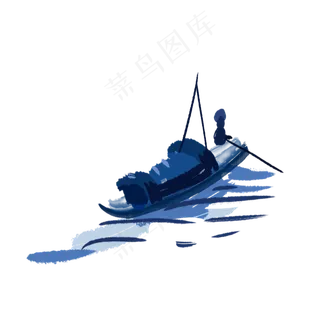 国画风景渔夫泛舟水上