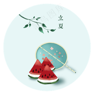 立夏二十四节气古风西瓜团扇素材