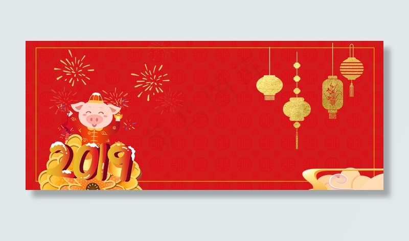 新年红色喜庆春节烫金猪年促销背景