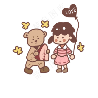 六一儿童节女孩和小熊玩耍