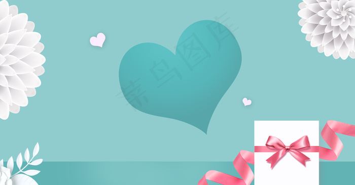 妇女节女神节蓝色清新花朵爱心礼物海报背景图片素材