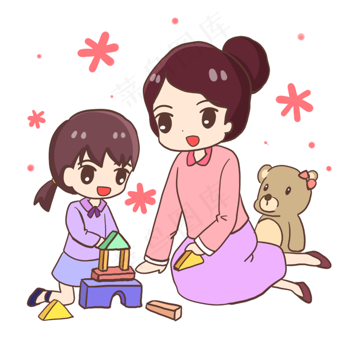 慈祥妈妈和女儿搭积木