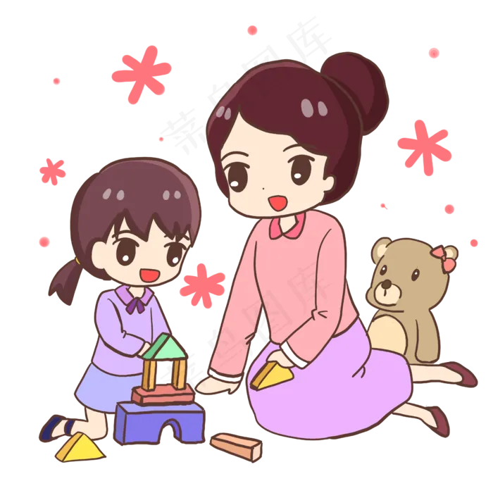 慈祥妈妈和女儿搭积木(2480X2480(DPI:299))psd模版下载