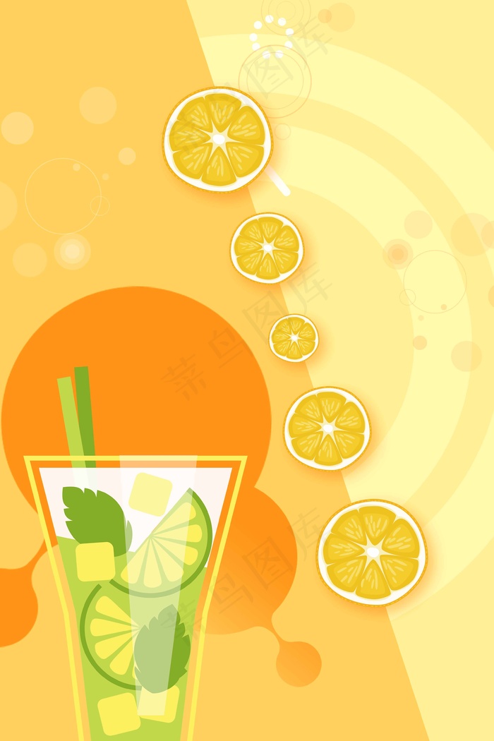 夏季清凉饮料柠檬水气泡背景