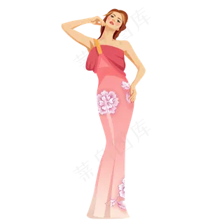 三八女神节粉色长裙美女PSD透明底,免抠元素