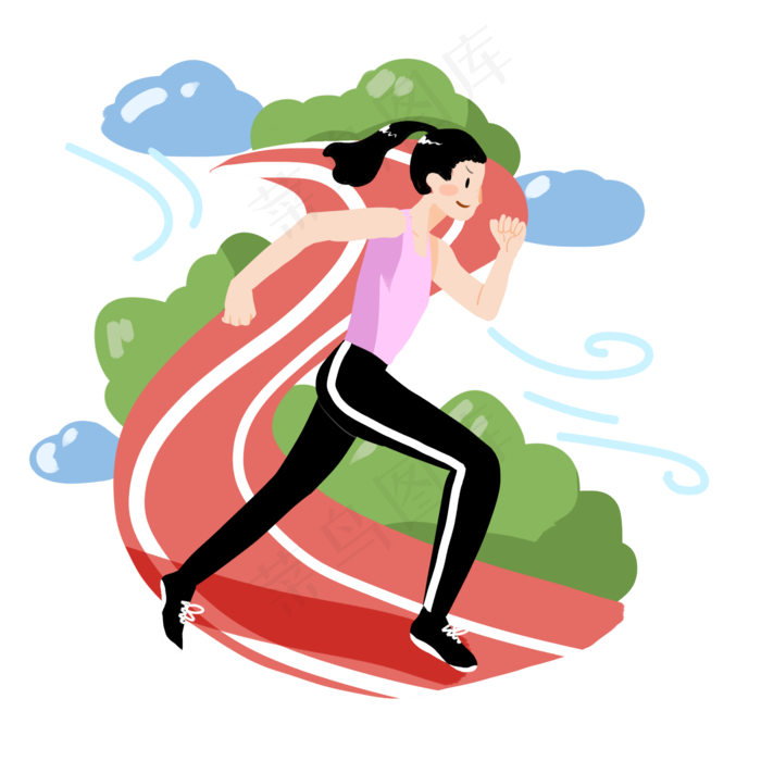 跑步运动的女孩插画,免抠元素