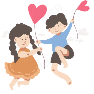 六一儿童节男孩女孩气球飞翔天空