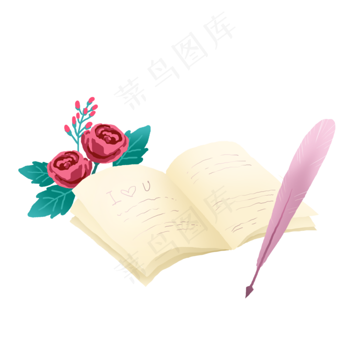情人节浪漫玫瑰和日记本PNG免抠素