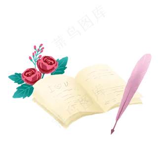 情人节浪漫玫瑰和日记本PNG免抠素