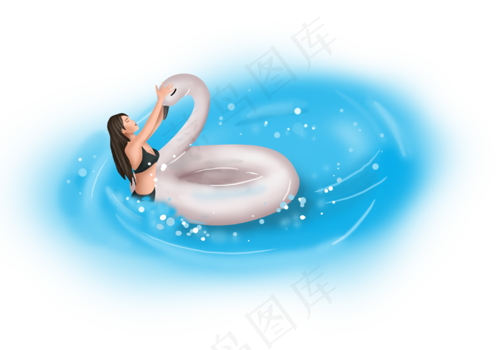 大暑手绘游泳的女孩(3096X2168(DPI:300))psd模版下载