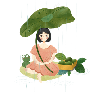 清明雨水少女青团荷叶节气PNG,免抠元素