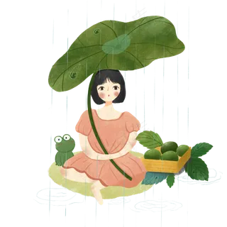 清明雨水少女青团荷叶节气PNG,免抠元素