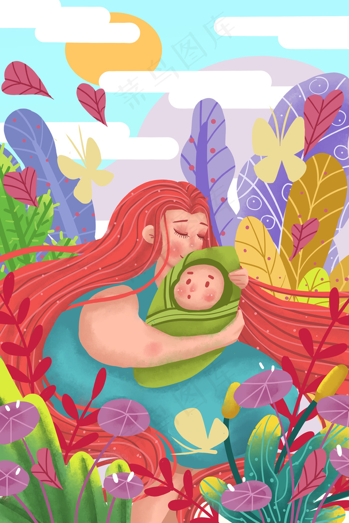 母亲节母亲妈妈妇女节温馨温暖卡通插画