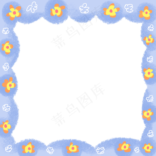 蓝色花鸟边框,免抠元素