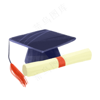 毕业季卡通学士帽和毕业证书PNG免,免抠元素