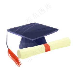 毕业季卡通学士帽和毕业证书PNG免,免抠元素