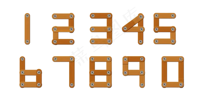 工业风木板钉子质感0-9数字(6000*3000px 	      )psd模版下载