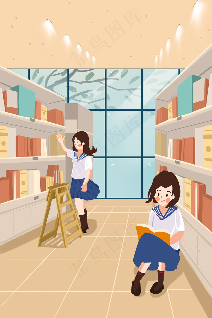 青春校园图书馆看书