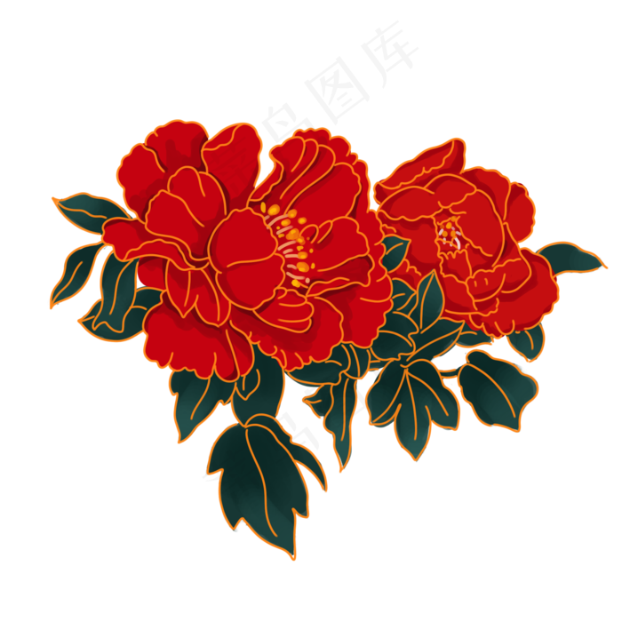 中秋节红色牡丹花装饰,免抠元素(2000*2000px 300 dpi )psd模版下载