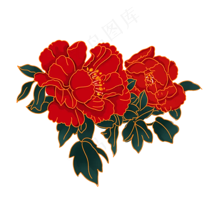 中秋节红色牡丹花装饰,免抠元素