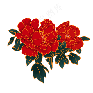 中秋节红色牡丹花装饰,免抠元素
