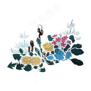 水墨野花中国蓝色蒲公英PNG写意工,免抠元素