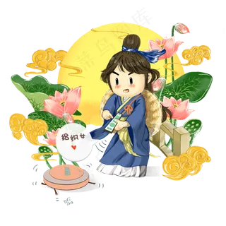 七夕情人节手绘牛郎相会鹊桥莲花