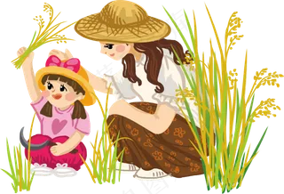 立秋秋分妈妈带孩子一起参加秋收,免抠元素