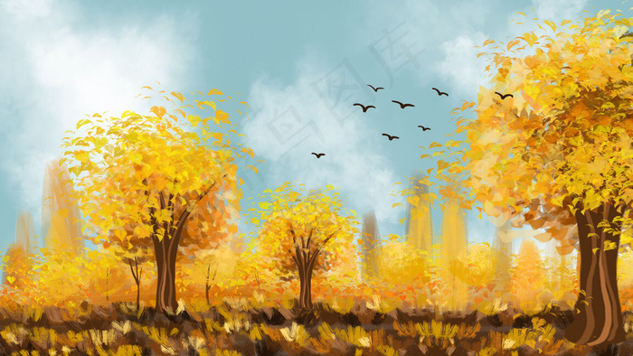 秋天风景插画背景