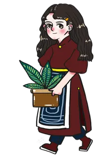 植树节搬盆栽的羊毛卷发女孩卡通