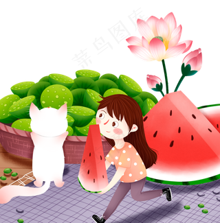 西瓜女孩小猫