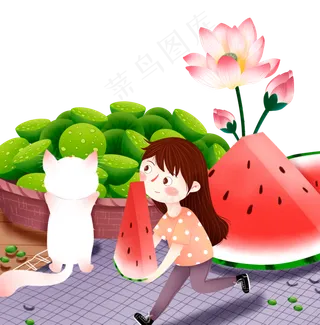 西瓜女孩小猫