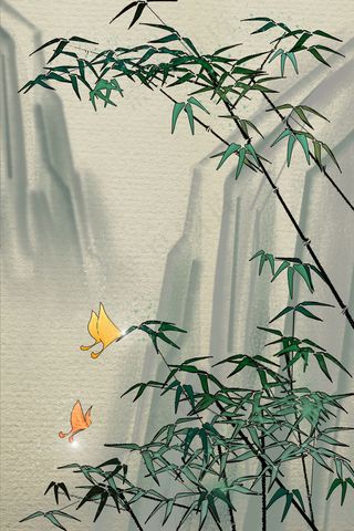 工笔画花鸟画国画竹子蝴蝶插图