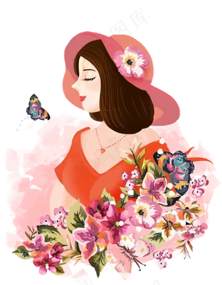 38女神节粉色暖色系手绘女神节快,免抠元素