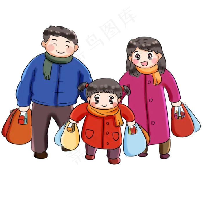 2019新年买年货系列卡通手绘Q版回�,免抠元素(2000X2000(DPI:300))psd模版下载