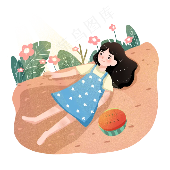 夏至阳光女孩躺草地(2000X2000(DPI:300))psd模版下载