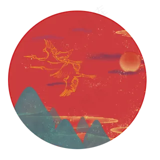 中国风水墨山水鹤写意插图,免抠元素